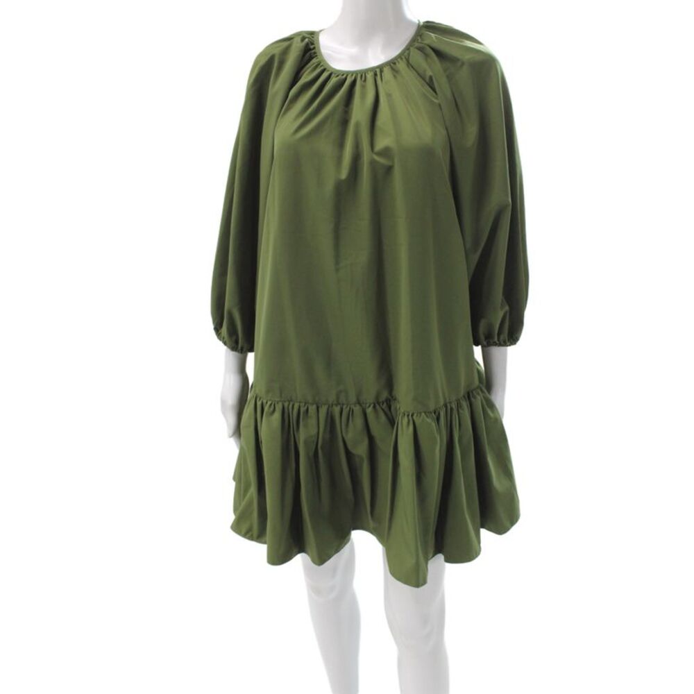 LDT Women Trapeze Swing Short Green Dress 3/4 Sleeve Polyester Size 0